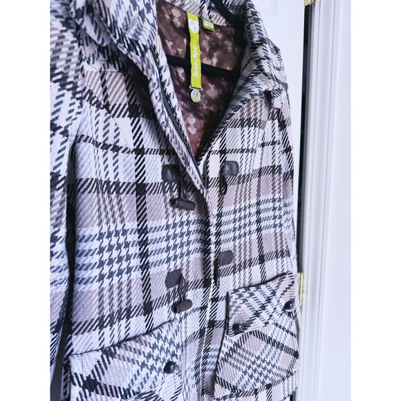 Soia & Kyo Wool Plaid Houndstooth Jacket Cream Toggle Full Zip Medium Fall Layer - Picture 8 of 10